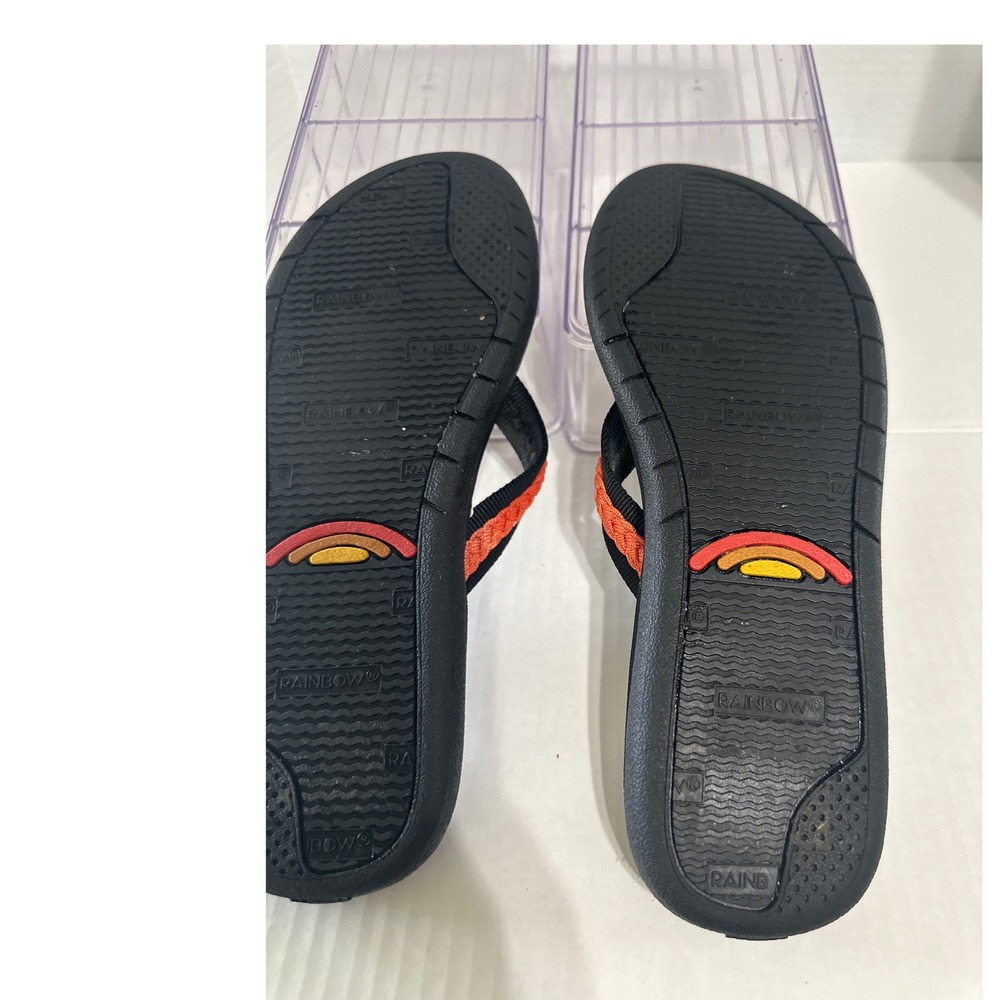 Rainbow Sandals Womens Flip Flops Black Orange Braided Straps - Picture 4 of 9